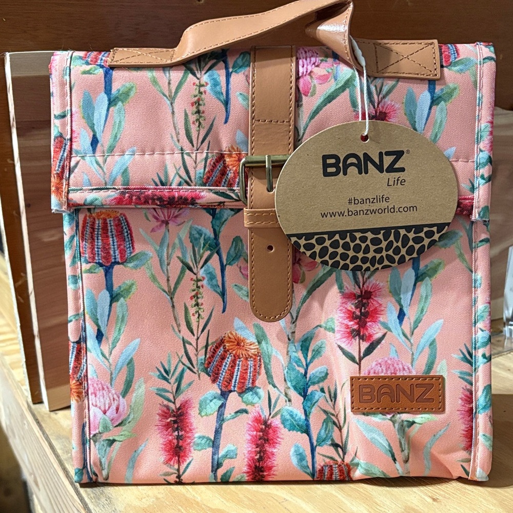 Banz Waratah Apricot Floral Insulated Lunch Tote Bag New